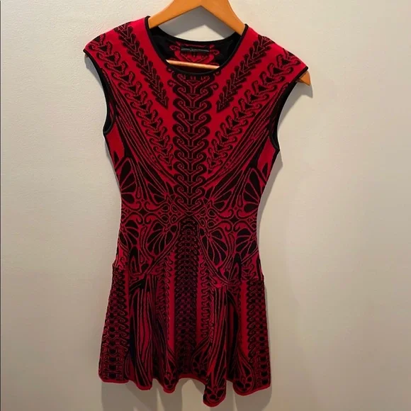 RVN Red and Black Abstract Fit and Flare Dress, Size Small - Picture 2 of 15